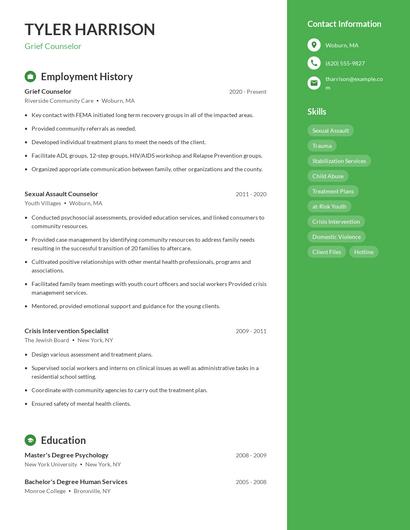Grief Counselor Resume
