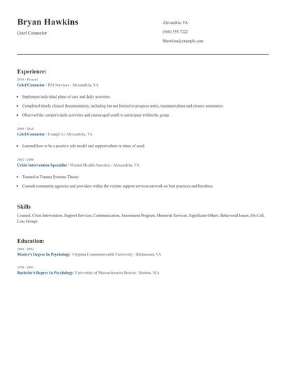 Grief Counselor Resume