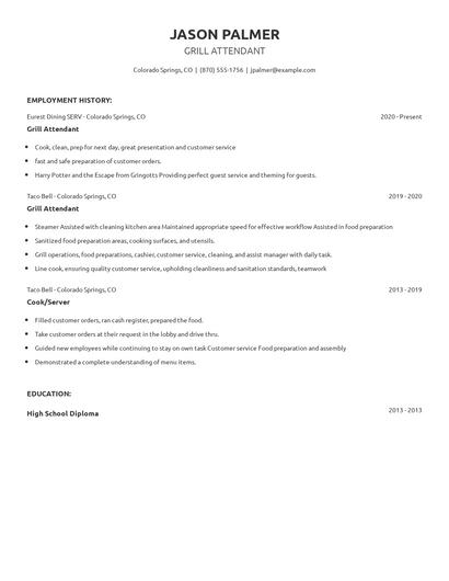 Grill Attendant Resume