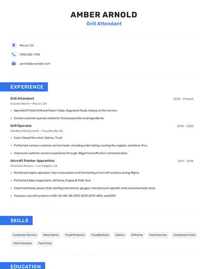 Grill Attendant Resume