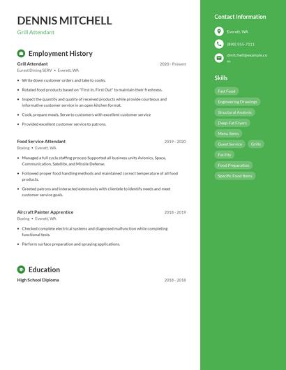 Grill Attendant Resume