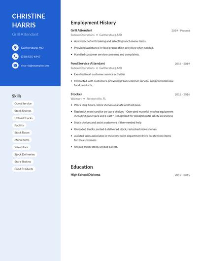 Grill Attendant Resume