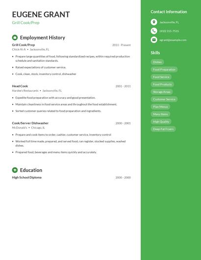 Grill Cook/Prep Resume