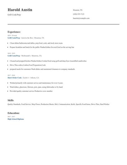 Grill Cook/Prep Resume