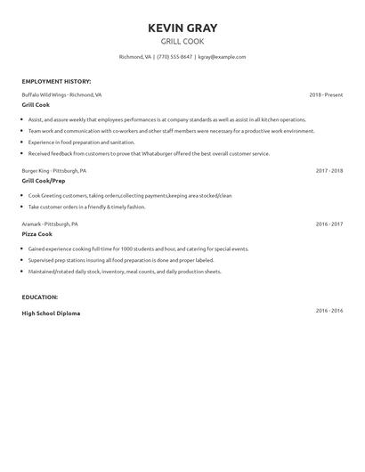 Grill Cook Resume