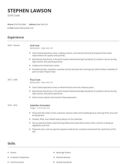 Grill Cook Resume