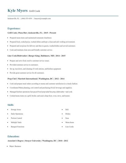 Grill Cook Resume