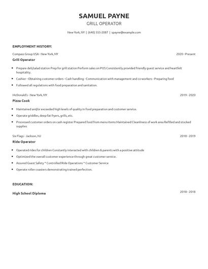 Grill Operator Resume
