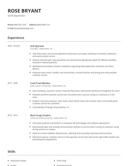 Grill Operator Resume
