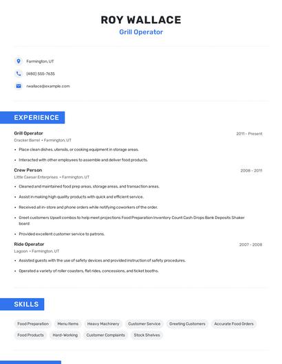 Grill Operator Resume