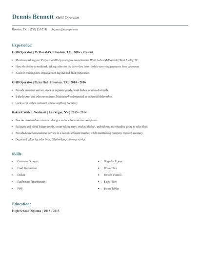 Grill Operator Resume