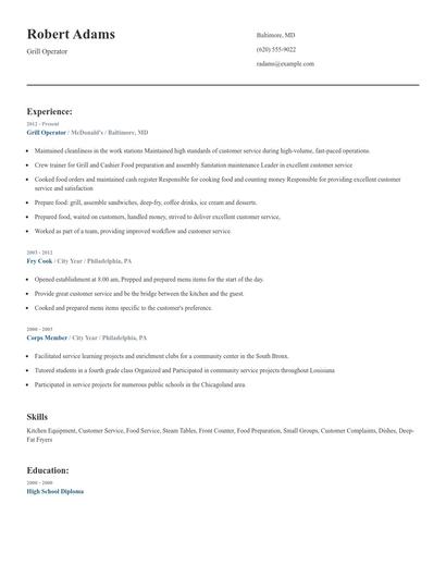 Grill Operator Resume
