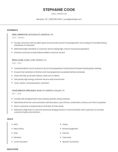 Grill Operator Resume