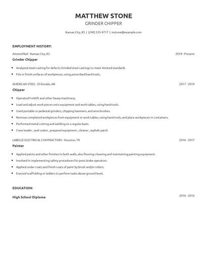Grinder Chipper Resume