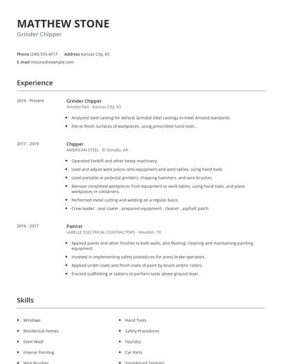 Grinder Chipper Resume