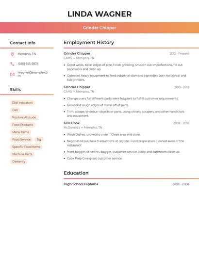 Grinder Chipper Resume