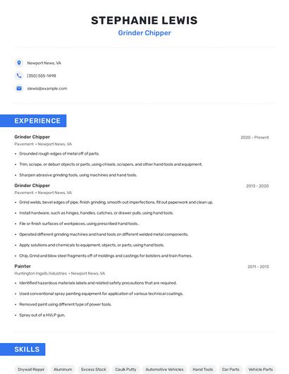 Grinder Chipper Resume