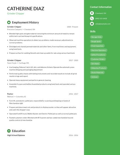 Grinder Chipper Resume