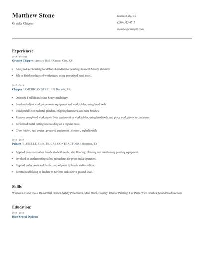 Grinder Chipper Resume