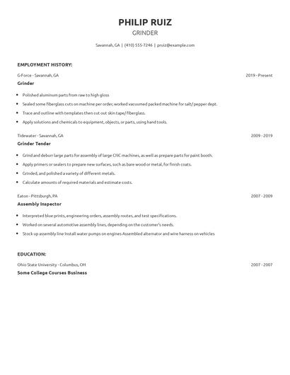 Grinder Resume