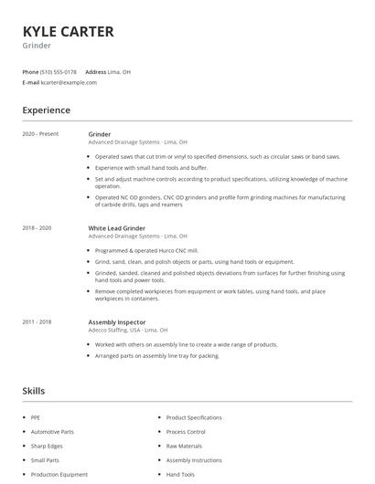 Grinder Resume