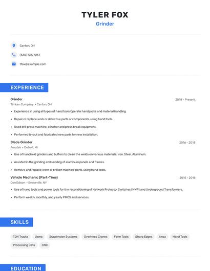 Grinder Resume