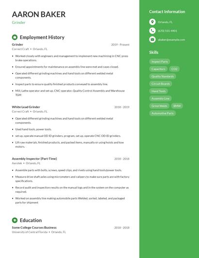 Grinder Resume