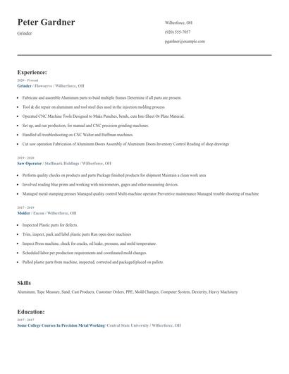 Grinder Resume