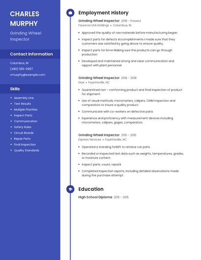 Grinding Wheel Inspector Resume
