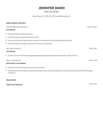 Grit Blaster Resume