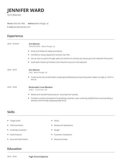 Grit Blaster Resume