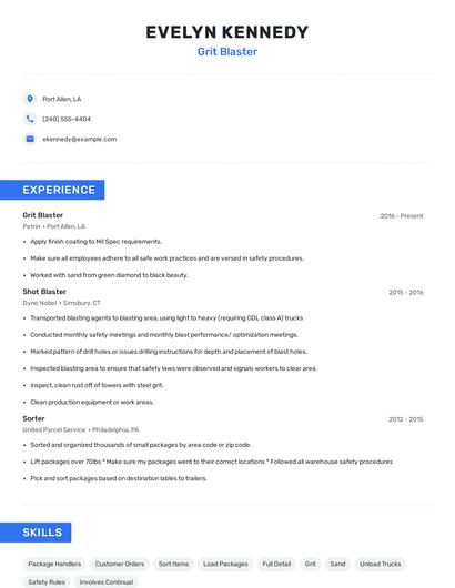 Grit Blaster Resume