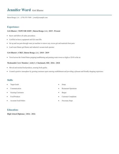 Grit Blaster Resume