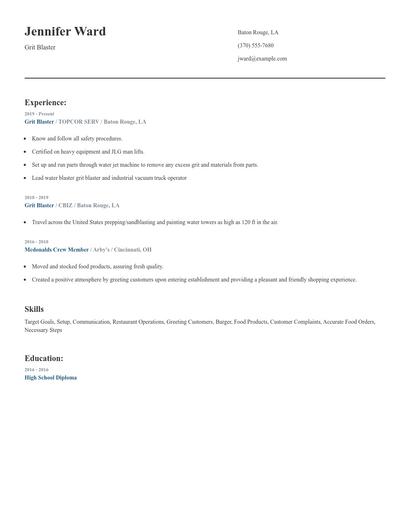 Grit Blaster Resume