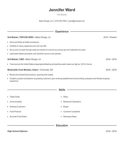 Grit Blaster Resume