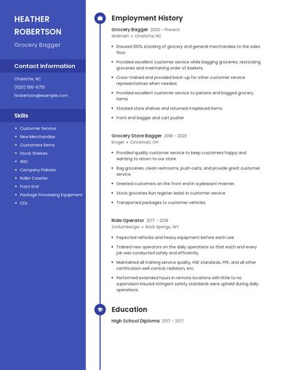 Grocery Bagger Resume