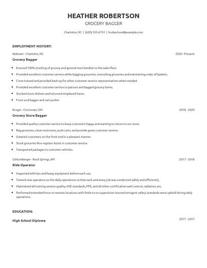 Grocery Bagger Resume