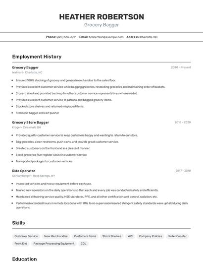 Grocery Bagger Resume