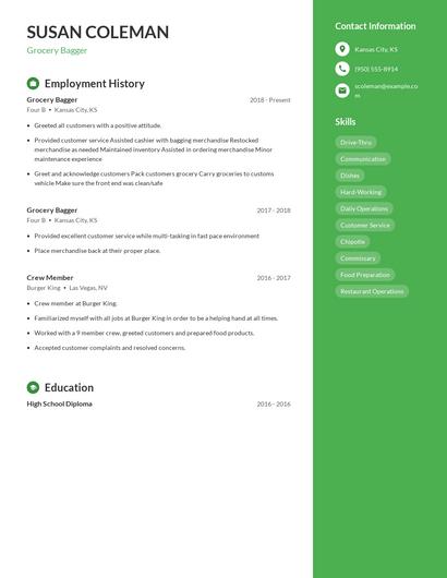 Grocery Bagger Resume