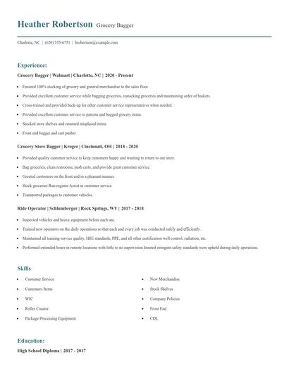 Grocery Bagger Resume