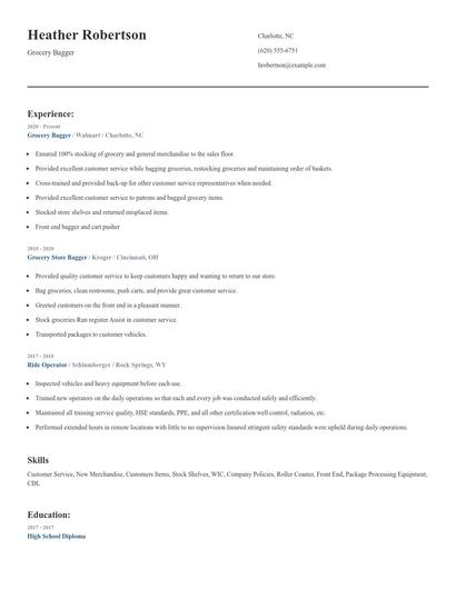Grocery Bagger Resume
