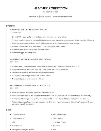 Grocery Bagger Resume