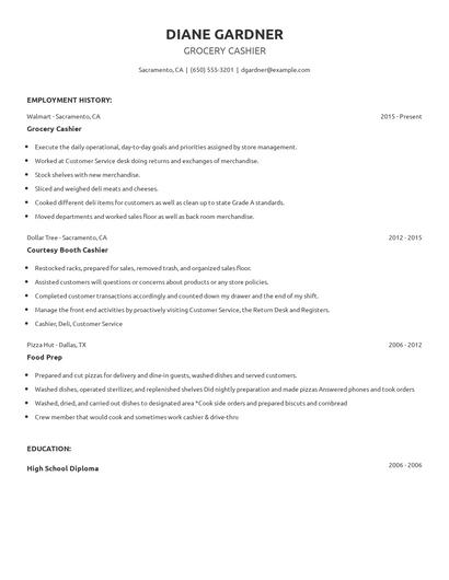 Grocery Cashier Resume