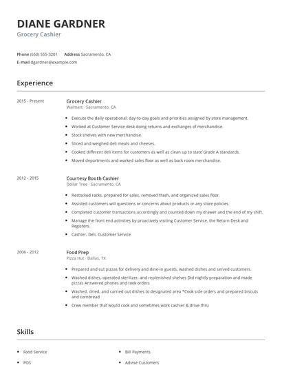 Grocery Cashier Resume