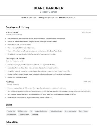 Grocery Cashier Resume