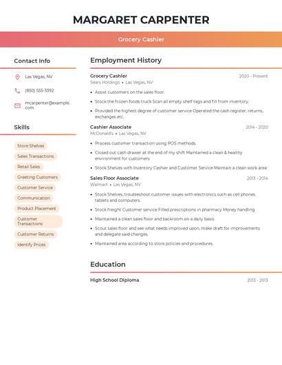 Grocery Cashier Resume