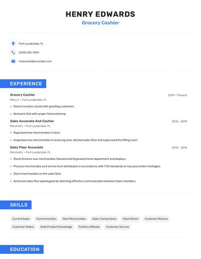 Grocery Cashier Resume