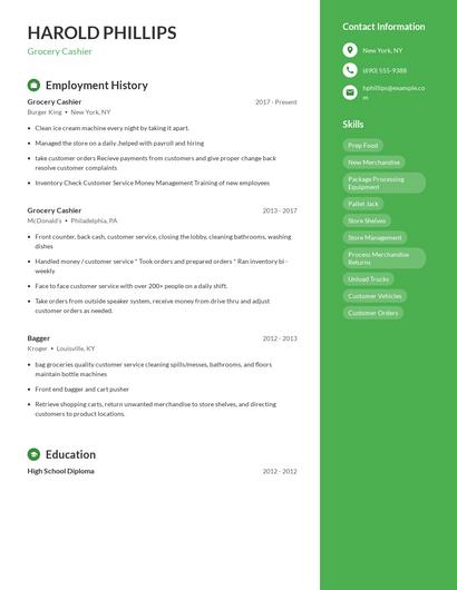 Grocery Cashier Resume