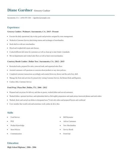Grocery Cashier Resume