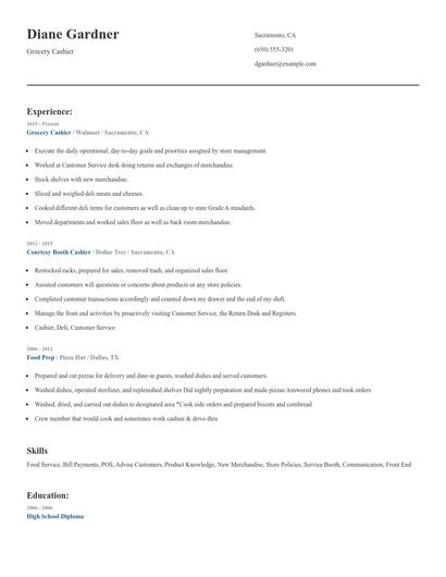 Grocery Cashier Resume